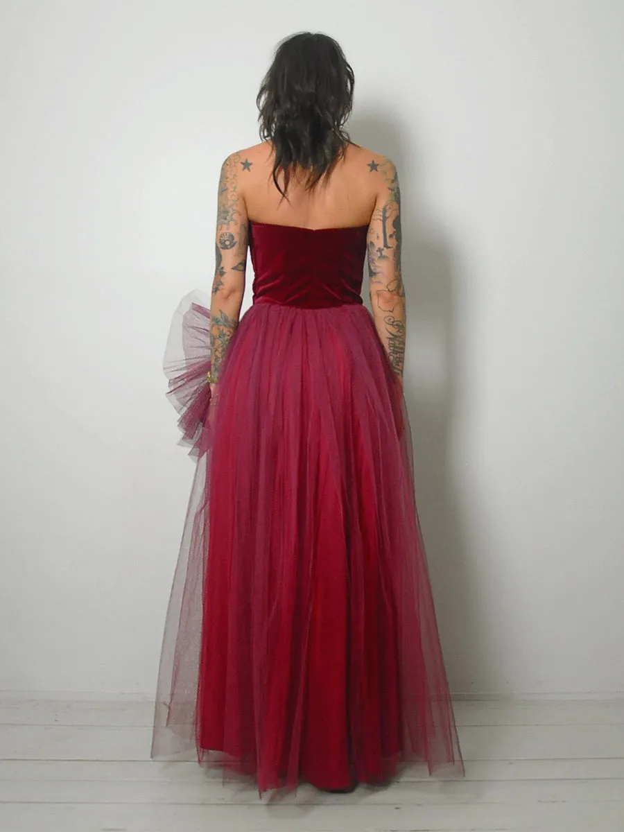 1950's Velvet Flower Applique Gown