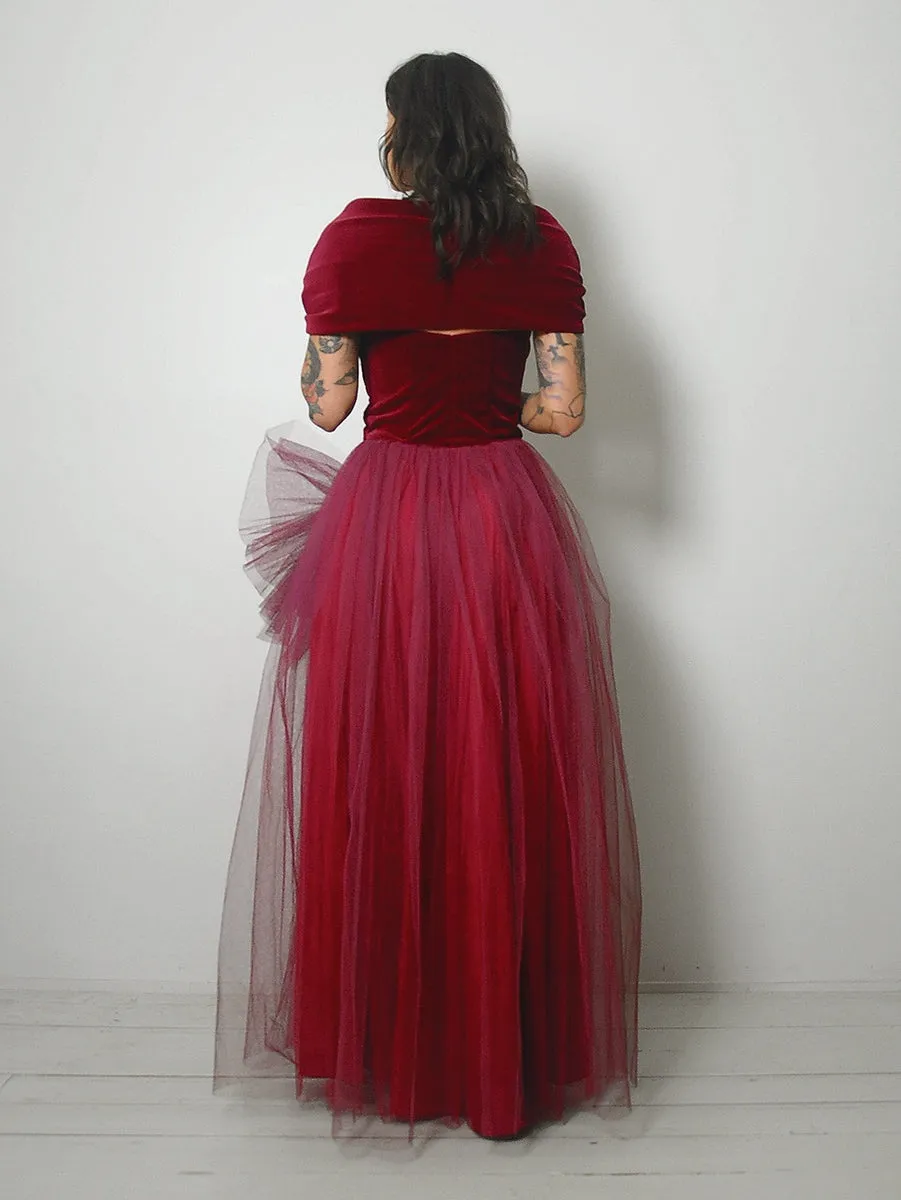 1950's Velvet Flower Applique Gown