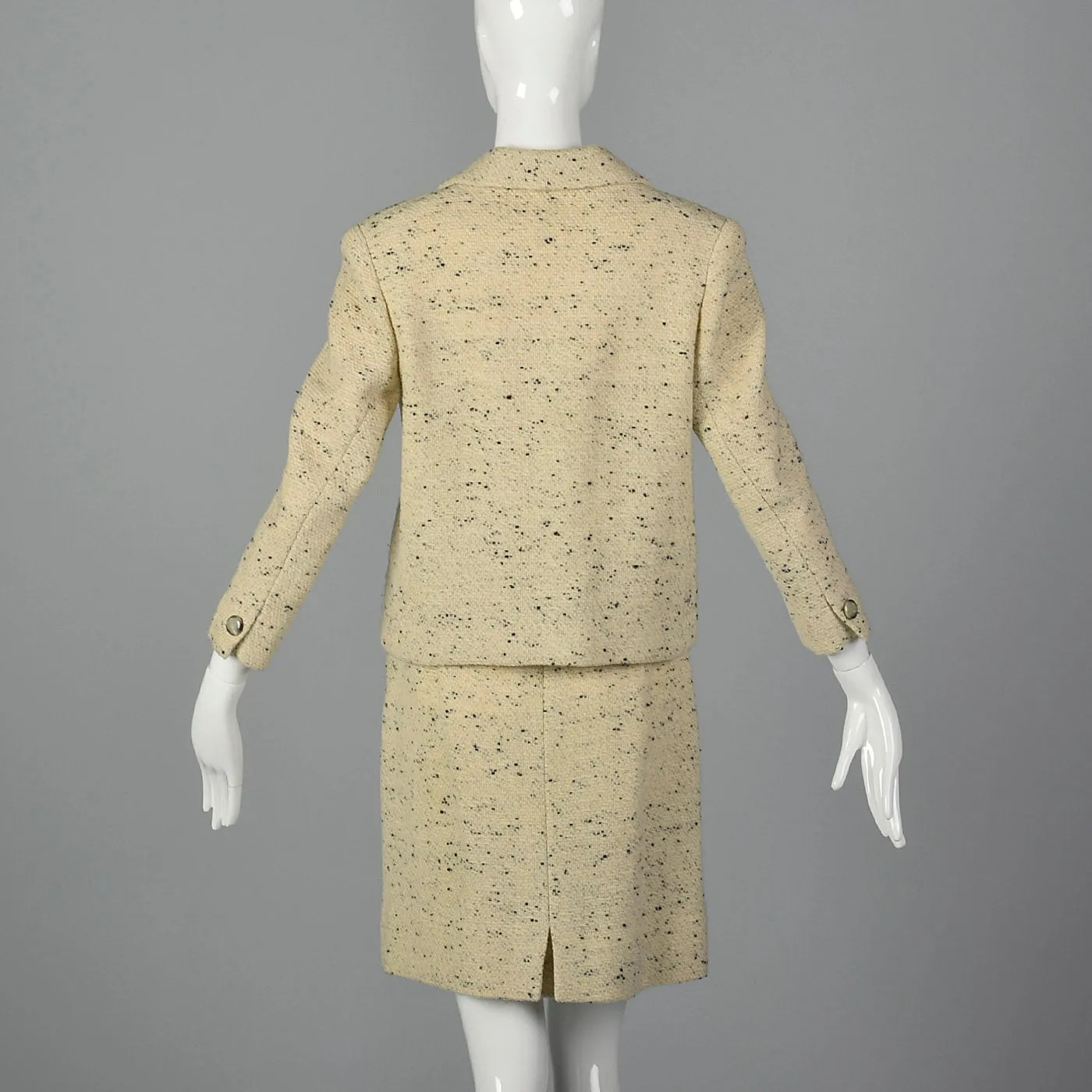 1960s Cream Skirt Suit with Navy Blue Flecks