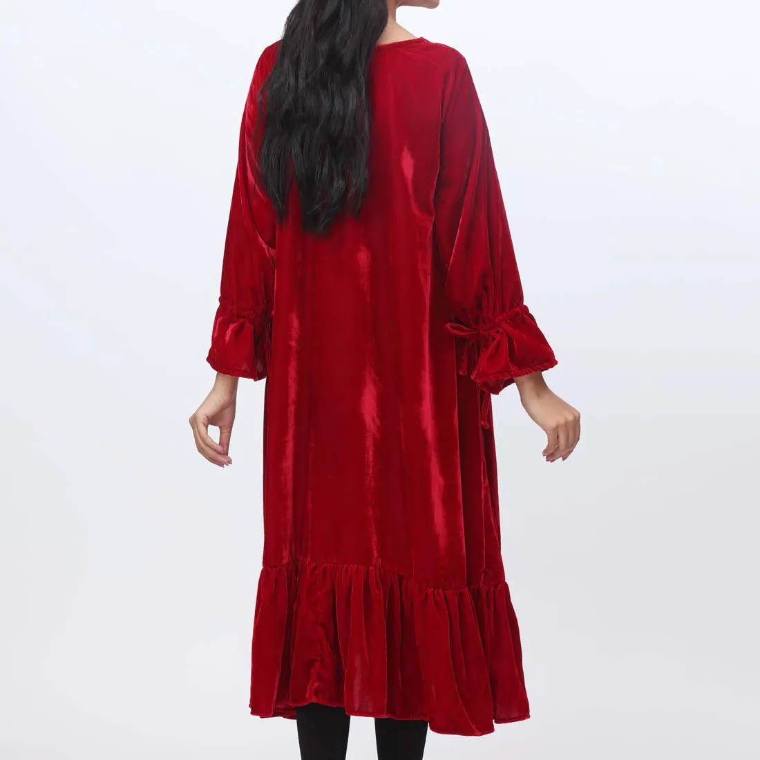 1PC- Solid Velvet Long Shirt PW9140