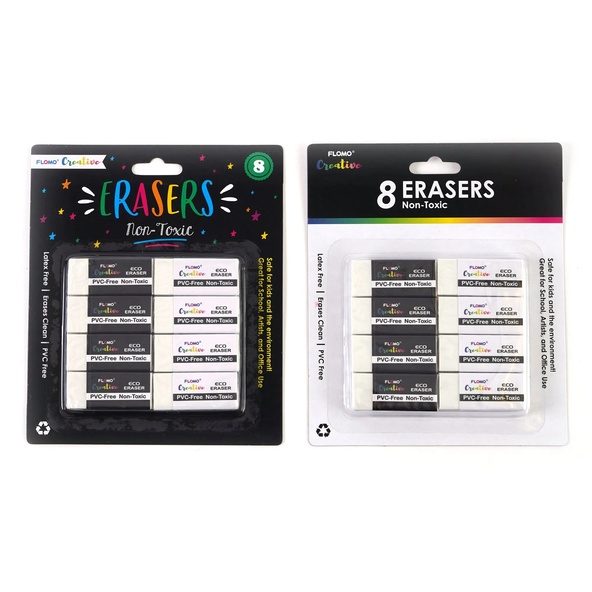 8Ct Erasers, 2 Assortments