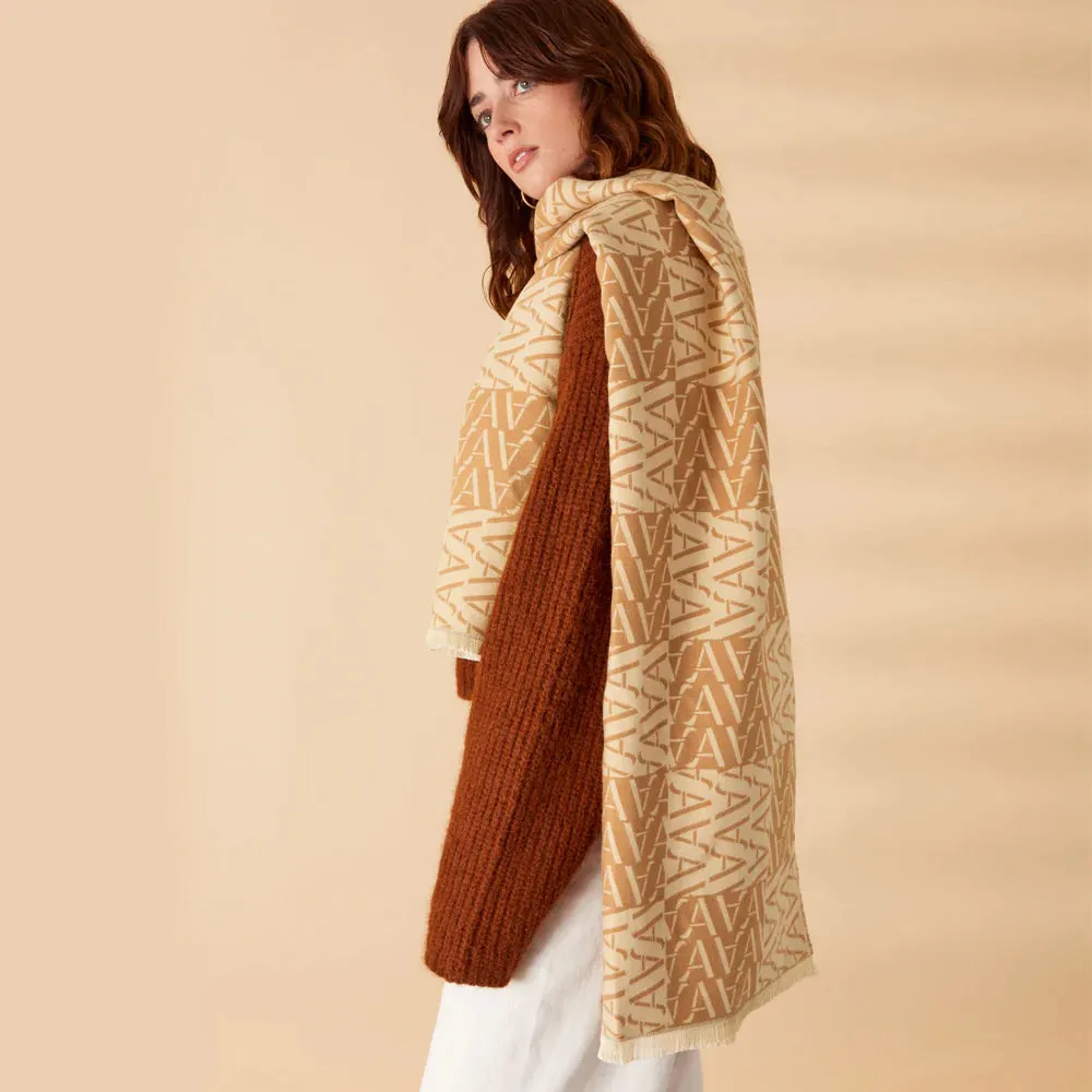 Accessorize London Women's Camel Monogram Jacquard Blanket