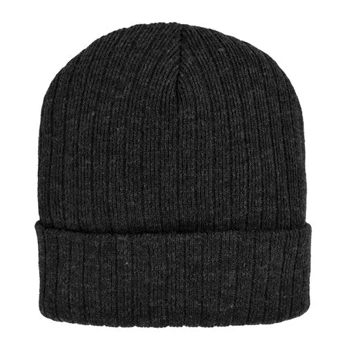 ACRYLIC KNIT RIBBED CUFF HAT - BLACK