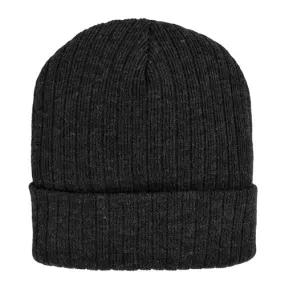 ACRYLIC KNIT RIBBED CUFF HAT - BLACK