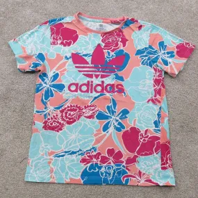 adidas Girls T Shirt Short Sleeve Graphic Tee Floral Print Multi 13-14 Years L