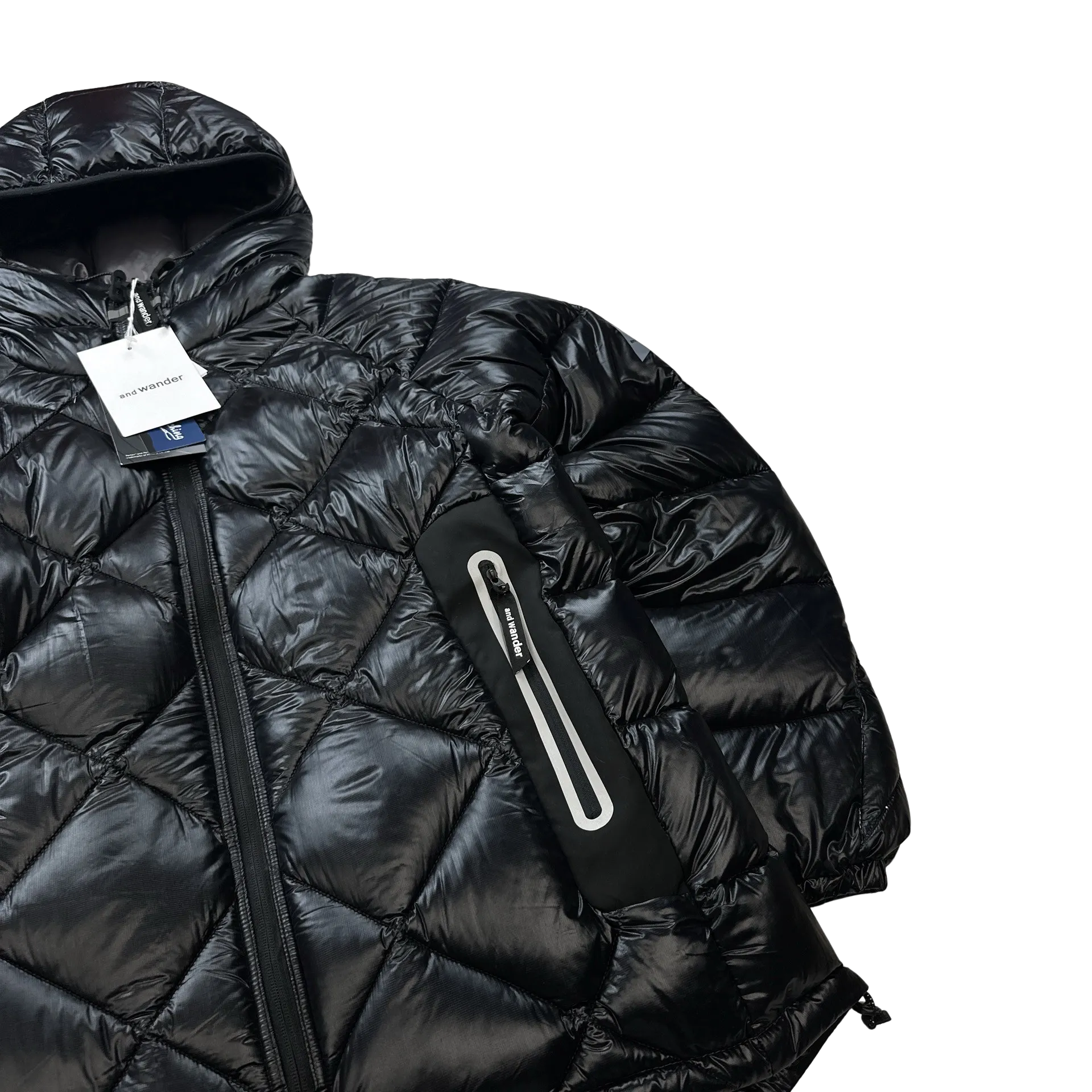 And Wander Black Pertex Diamond Quilted Hooded Puffer Jacket - Medium