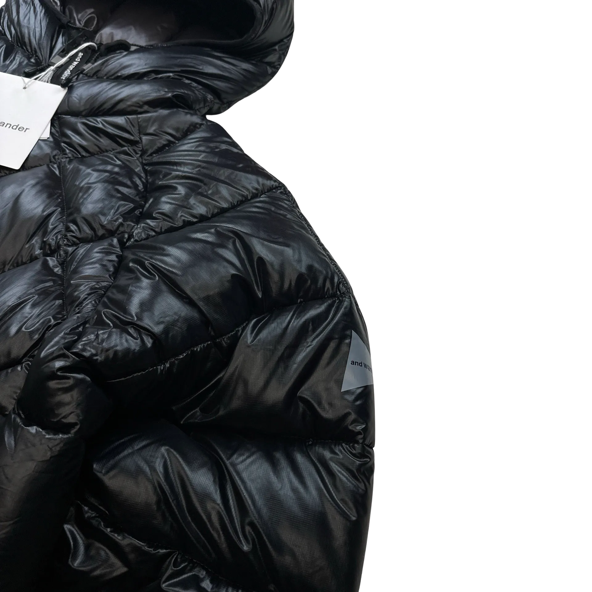 And Wander Black Pertex Diamond Quilted Hooded Puffer Jacket - Medium