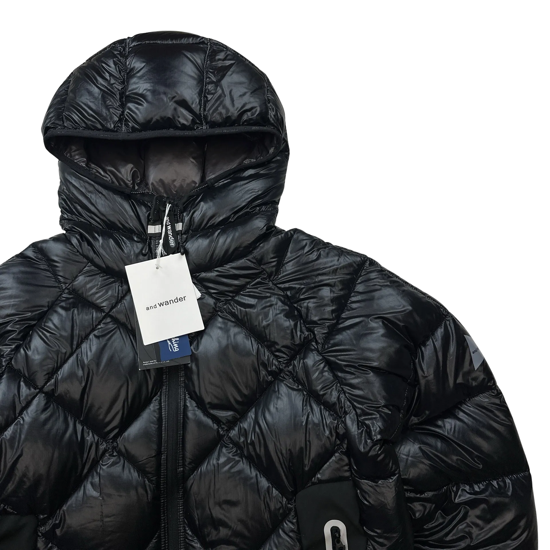 And Wander Black Pertex Diamond Quilted Hooded Puffer Jacket - Medium