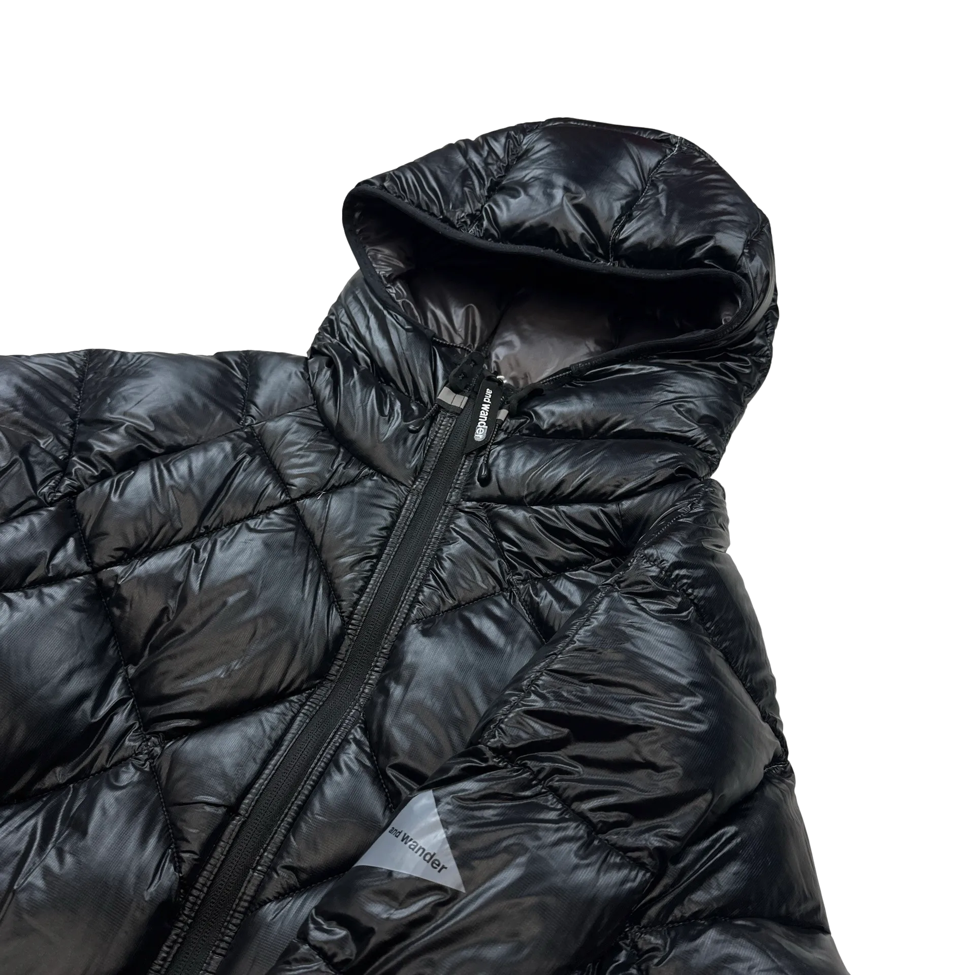 And Wander Black Pertex Diamond Quilted Hooded Puffer Jacket - Medium