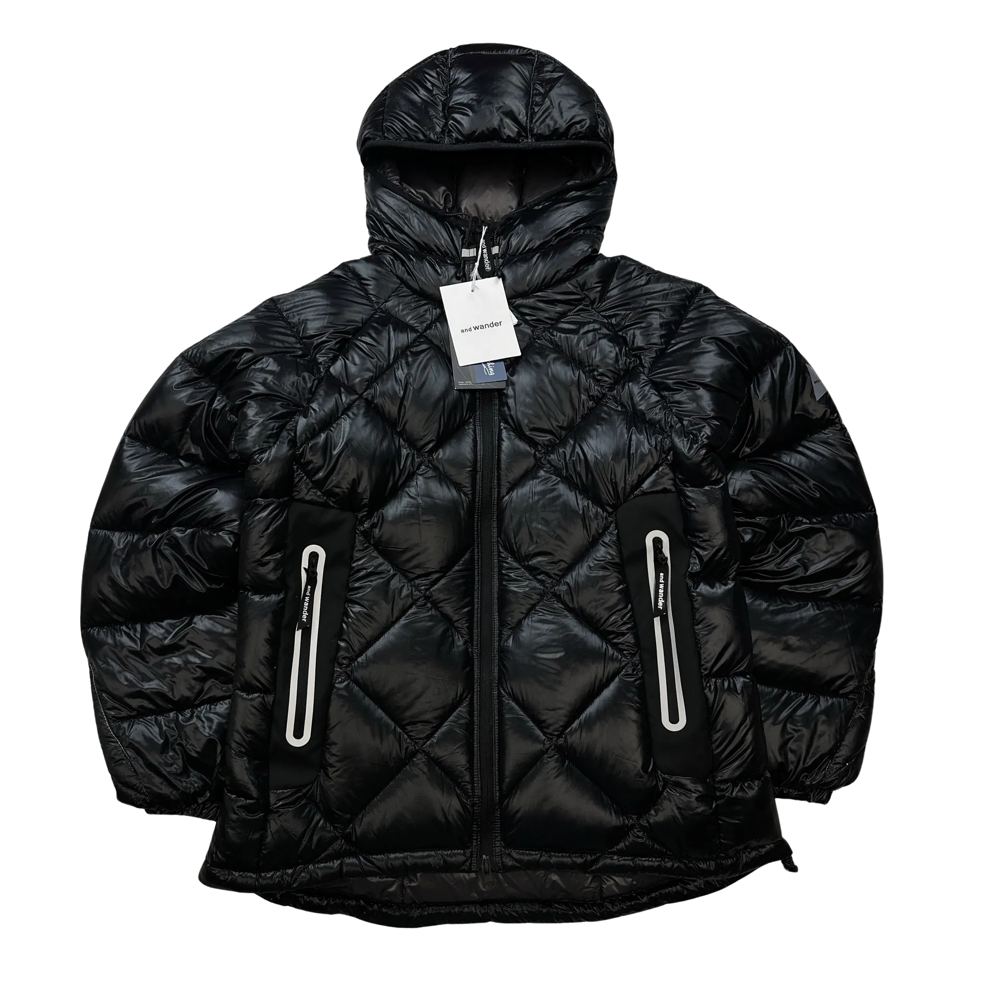 And Wander Black Pertex Diamond Quilted Hooded Puffer Jacket - Medium