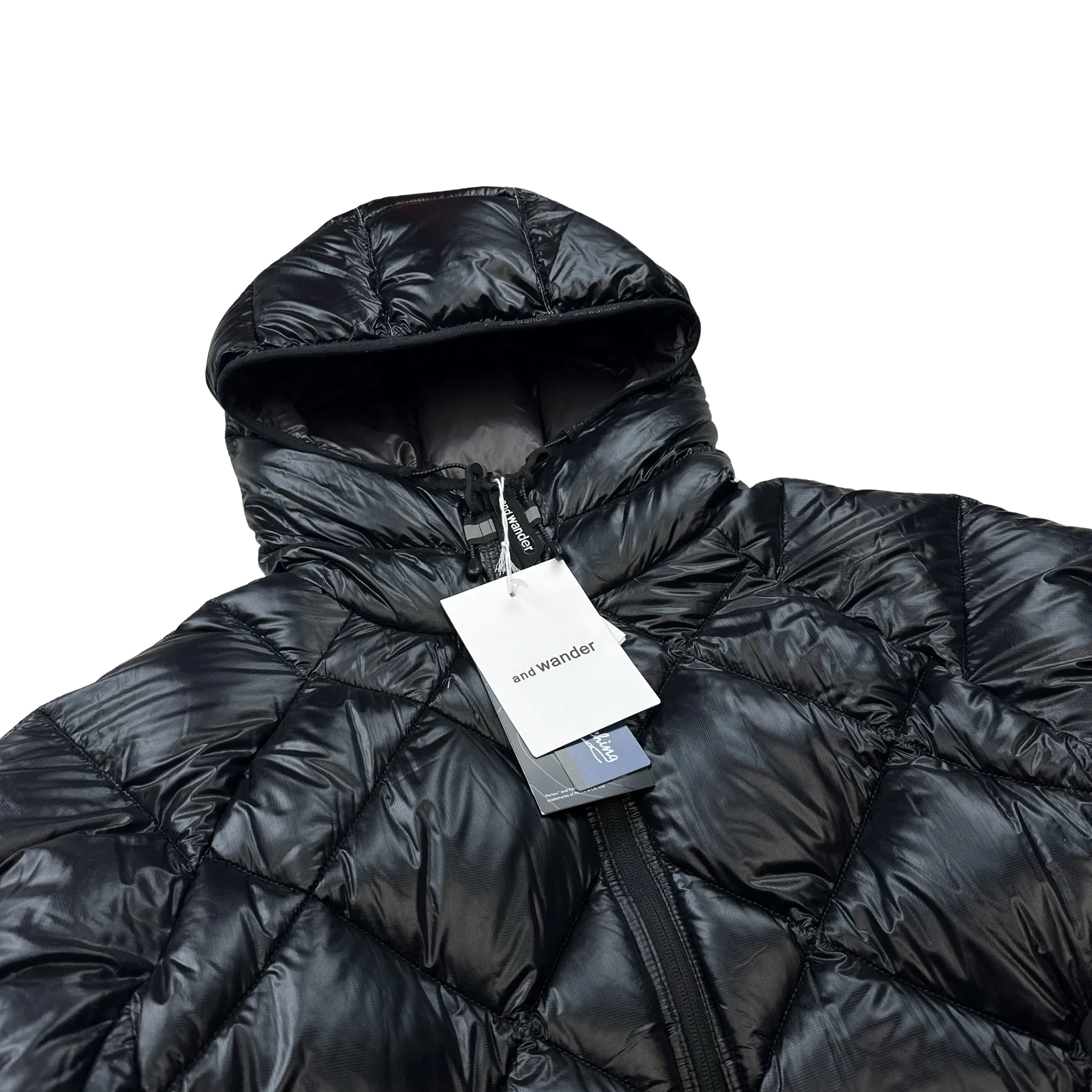 And Wander Black Pertex Diamond Quilted Hooded Puffer Jacket - Medium