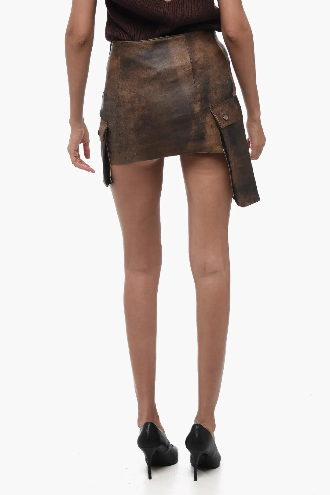 BAIA Leather Cargo Miniskirt with Asymmetric Pockets