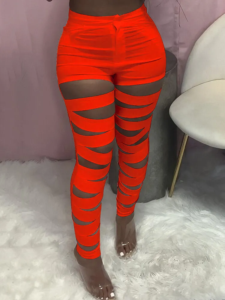 Bandage Cut Out High Waist Bodycon Pants