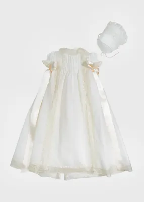 Bespoke Christening Gown with Side Satin Sash and Bonnet