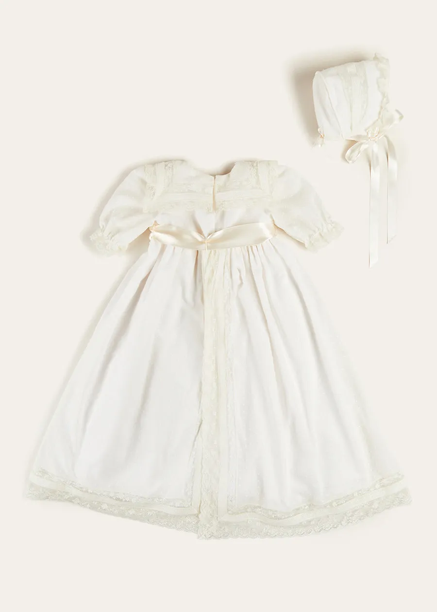 Bespoke Traditional Christening Gown with Front Satin Sash and Bonnet