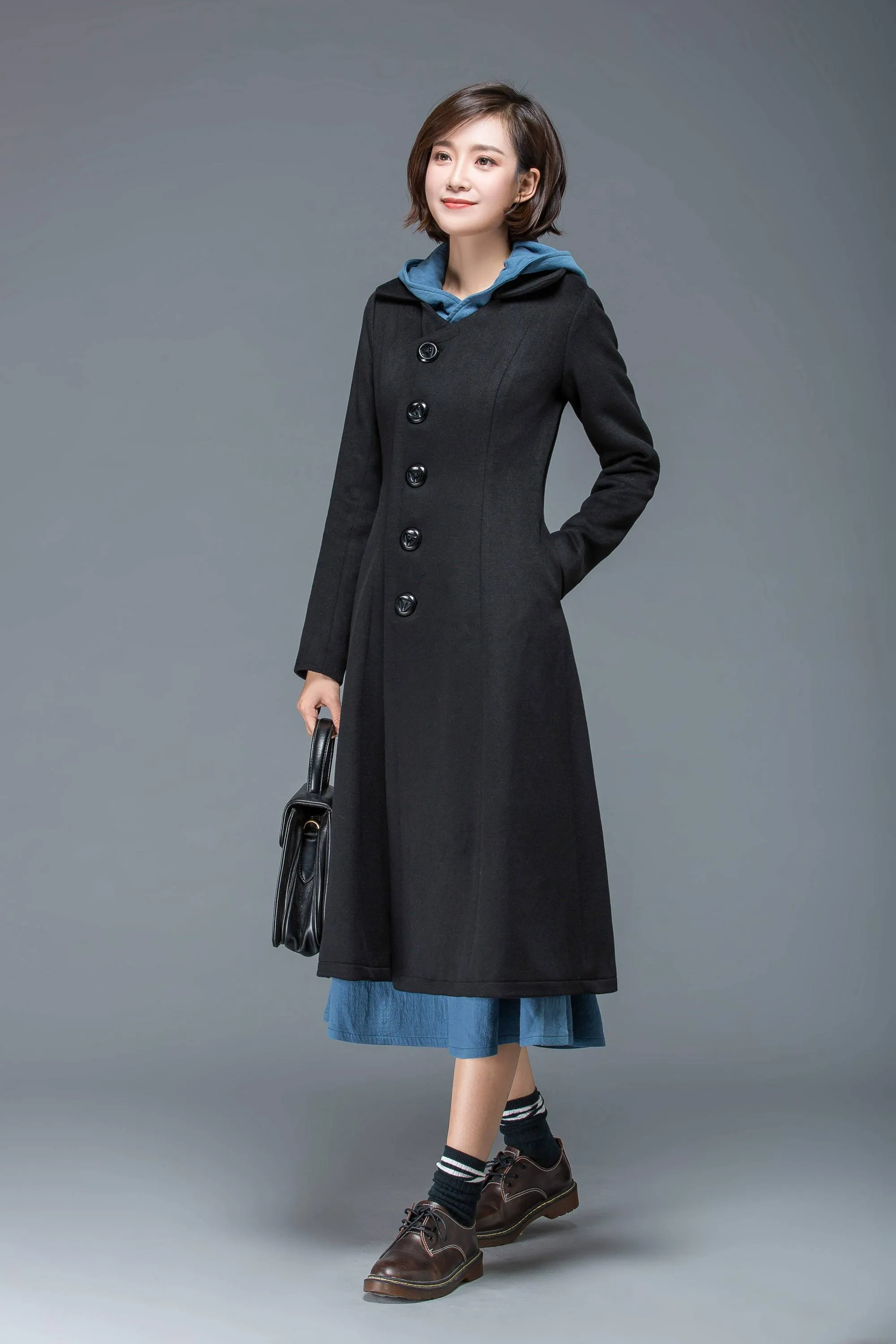 Black coat, wool coat, warm coat, long coat, winter coat, long coat, midi coat, womens coat, ladies coats, classic coat, custom C1167