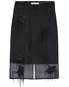 Black Embellished Tulip Organza Skirt