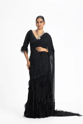 BLACK GEORGETTE DRAPED SAREE