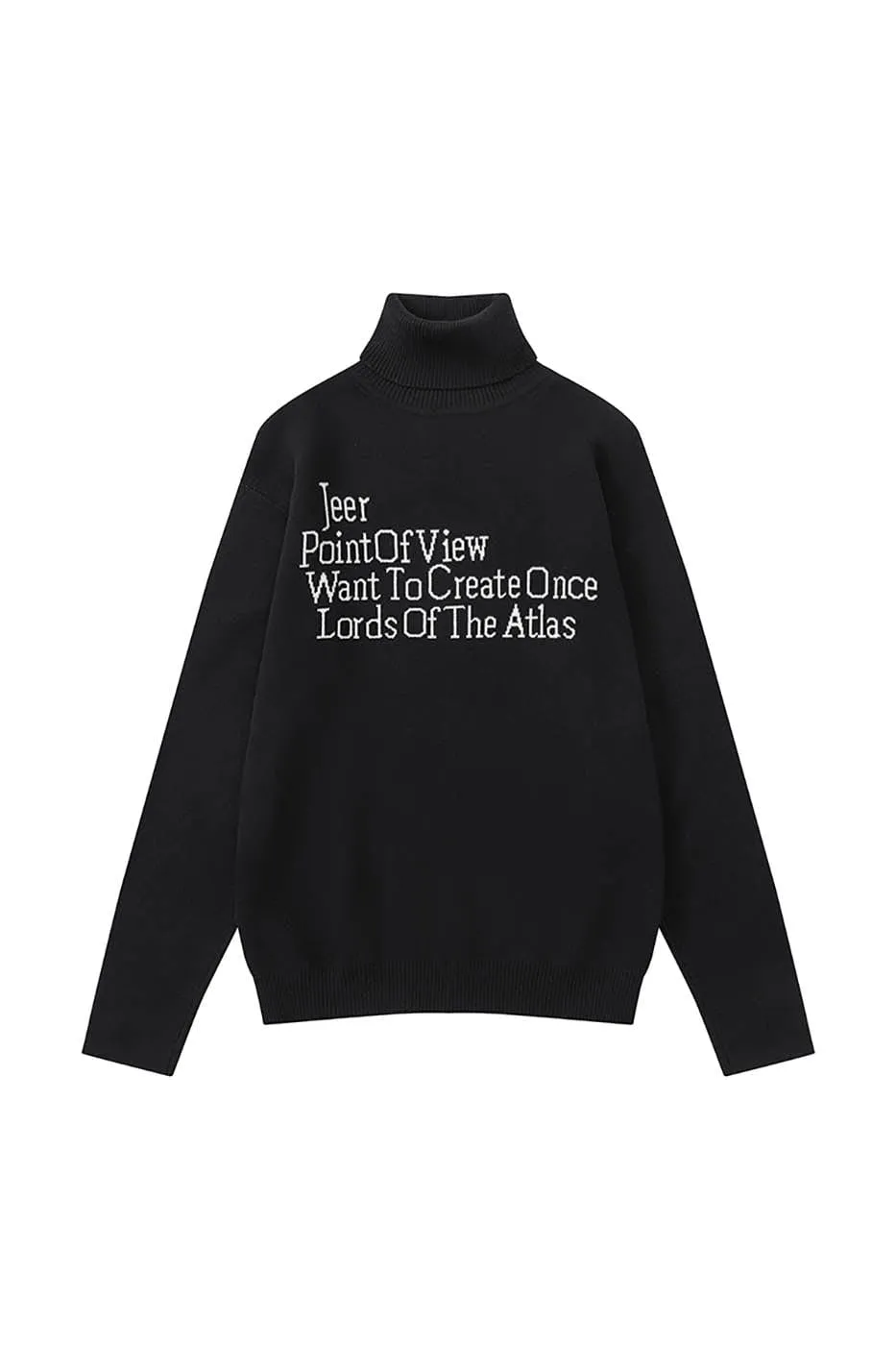 Black Text Turtleneck Sweater