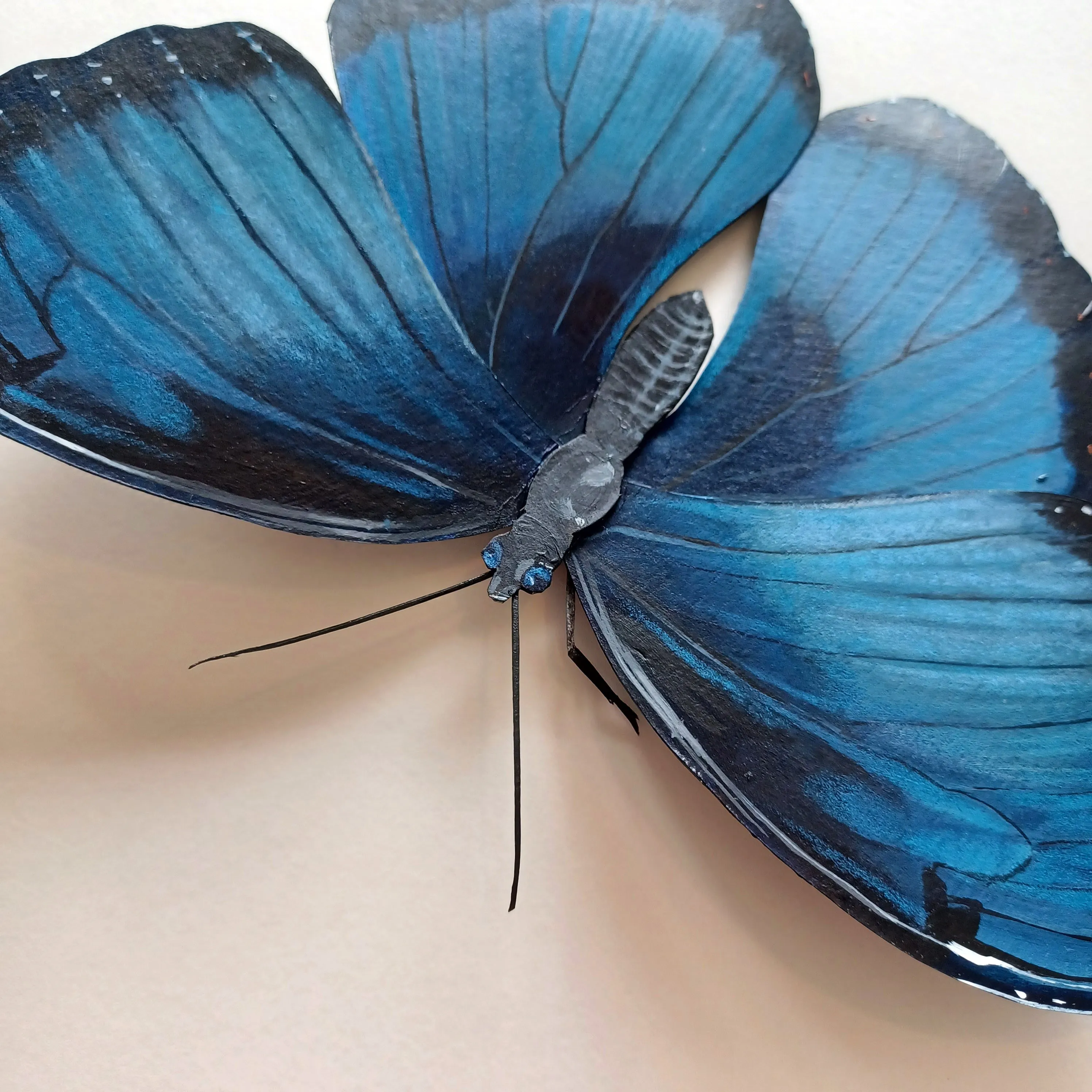 Blue Morpho Butterfly framed painted paper sculpture