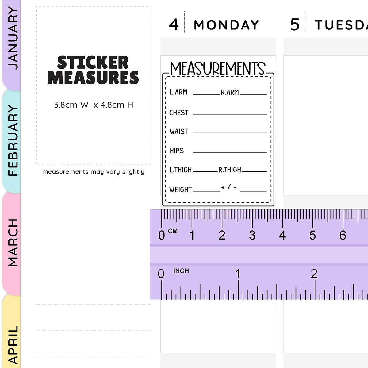 Body Measurements Full Box Tracker Stickers