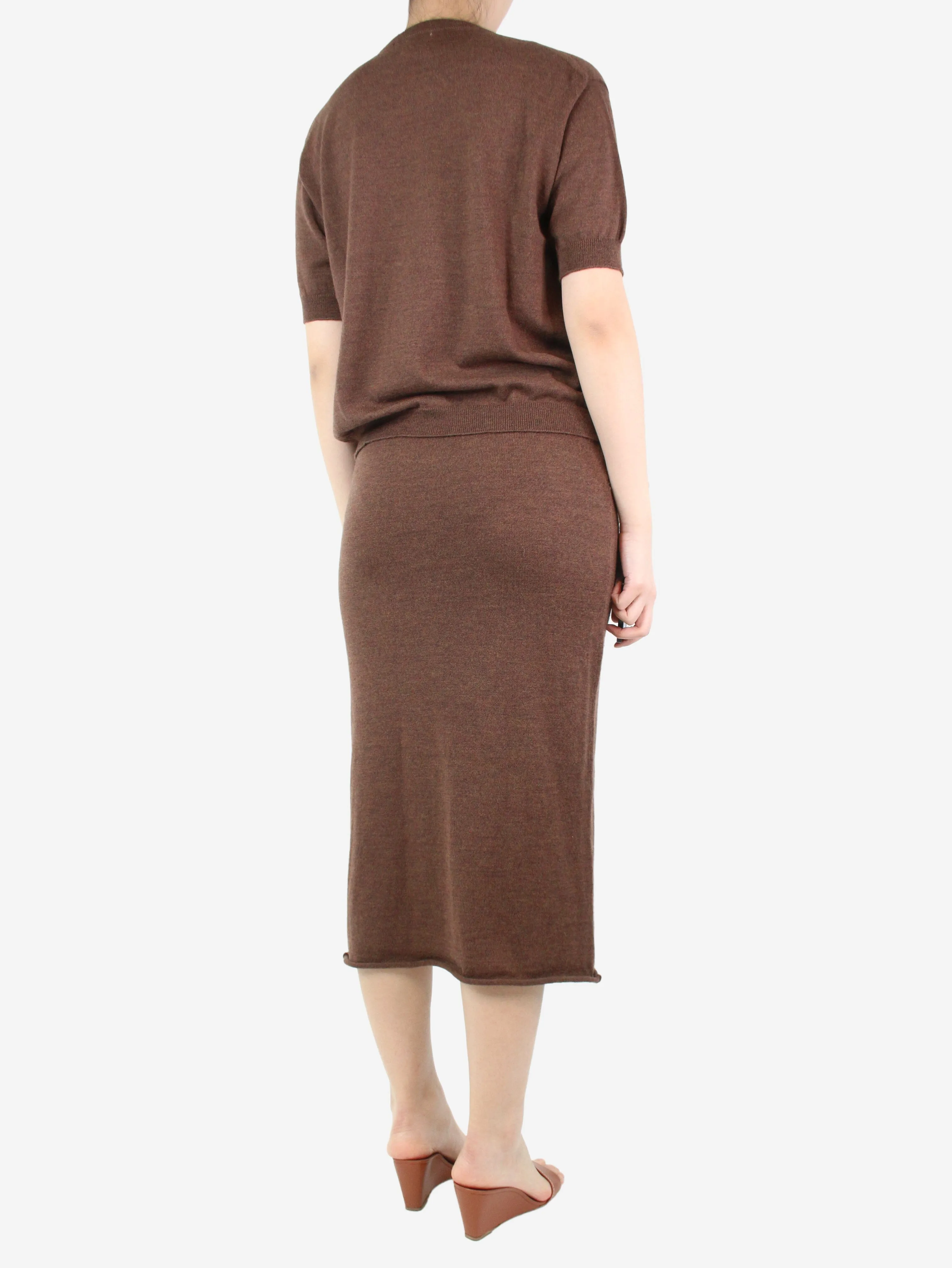 Brown knit top and skirt set - size UK 10