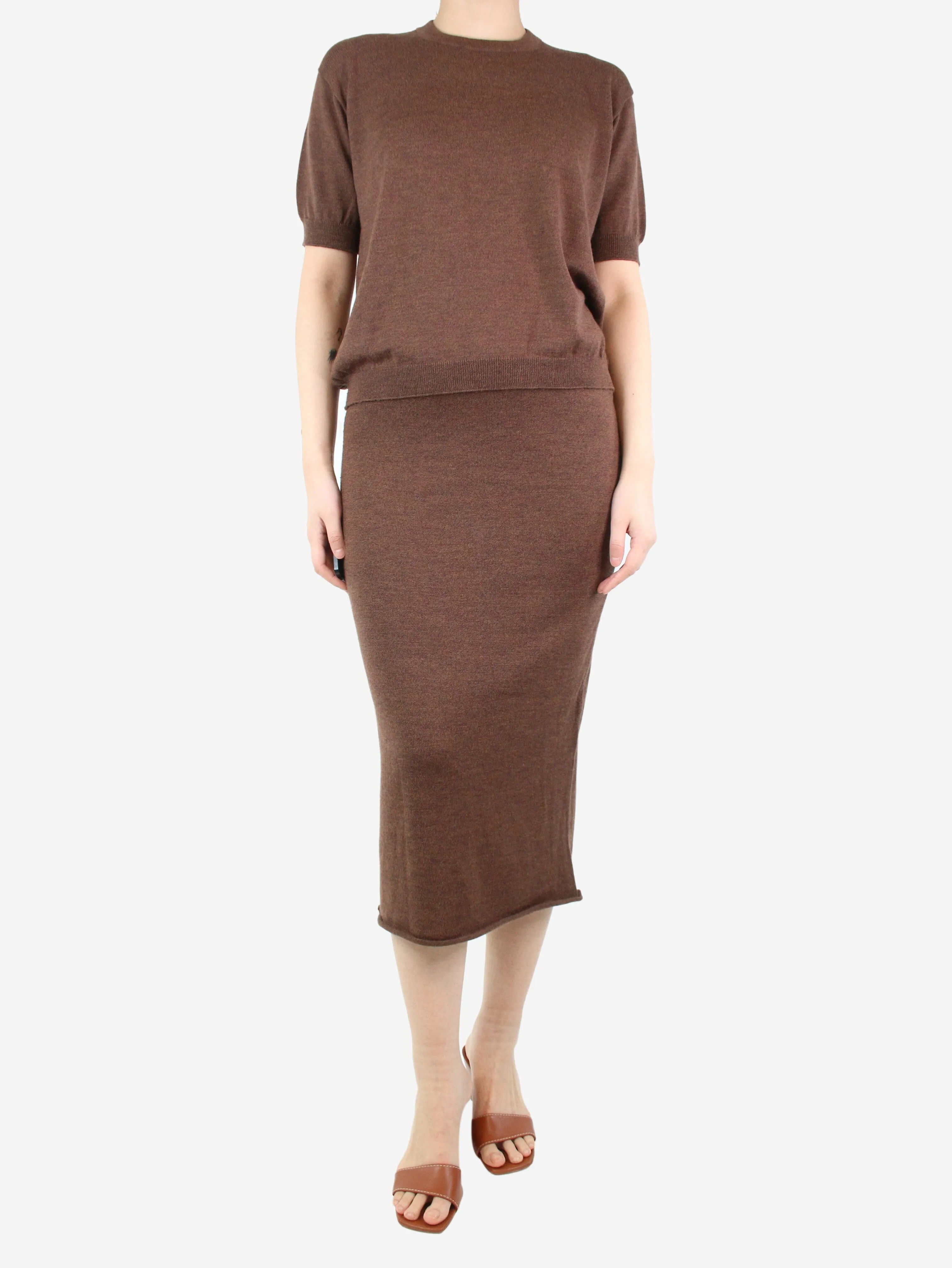 Brown knit top and skirt set - size UK 10