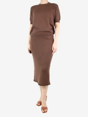 Brown knit top and skirt set - size UK 10