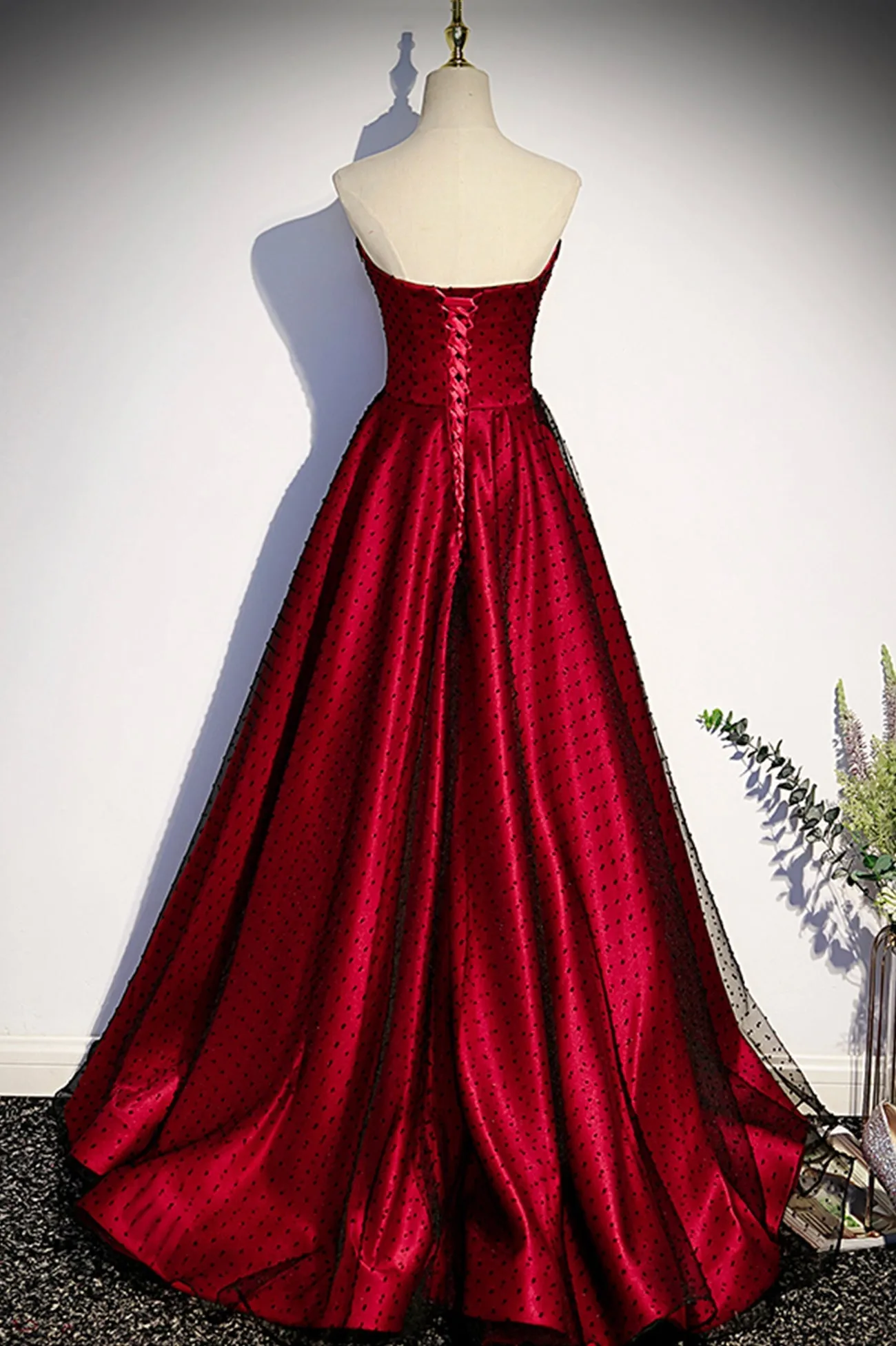 Burgundy Satin Tulle Long Prom Dress, Off the Shoulder Formal Evening Dress