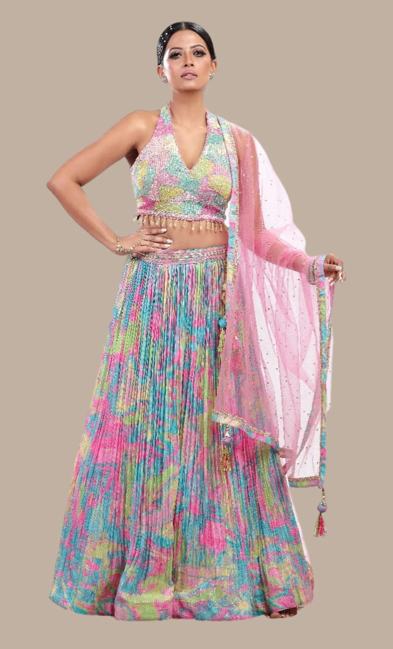 Candy Pink Embroidered Choli Set