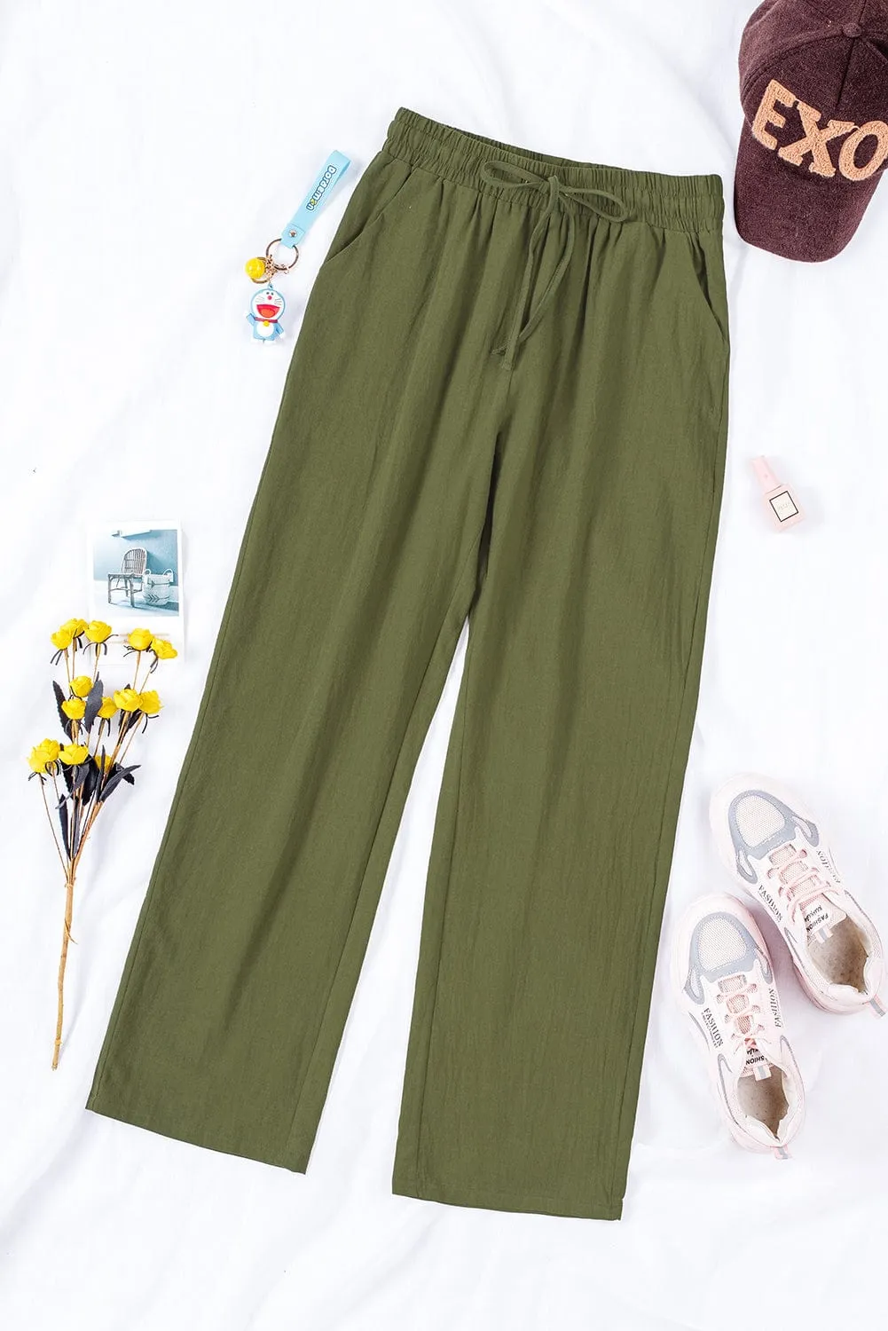 Casual High Waist Solid Color Wide Leg Pants