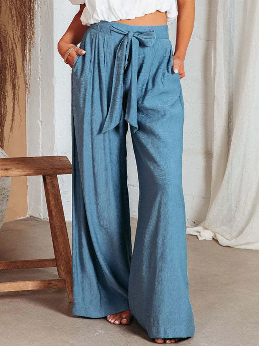 Casual High Waist Solid Color Wide Leg Pants