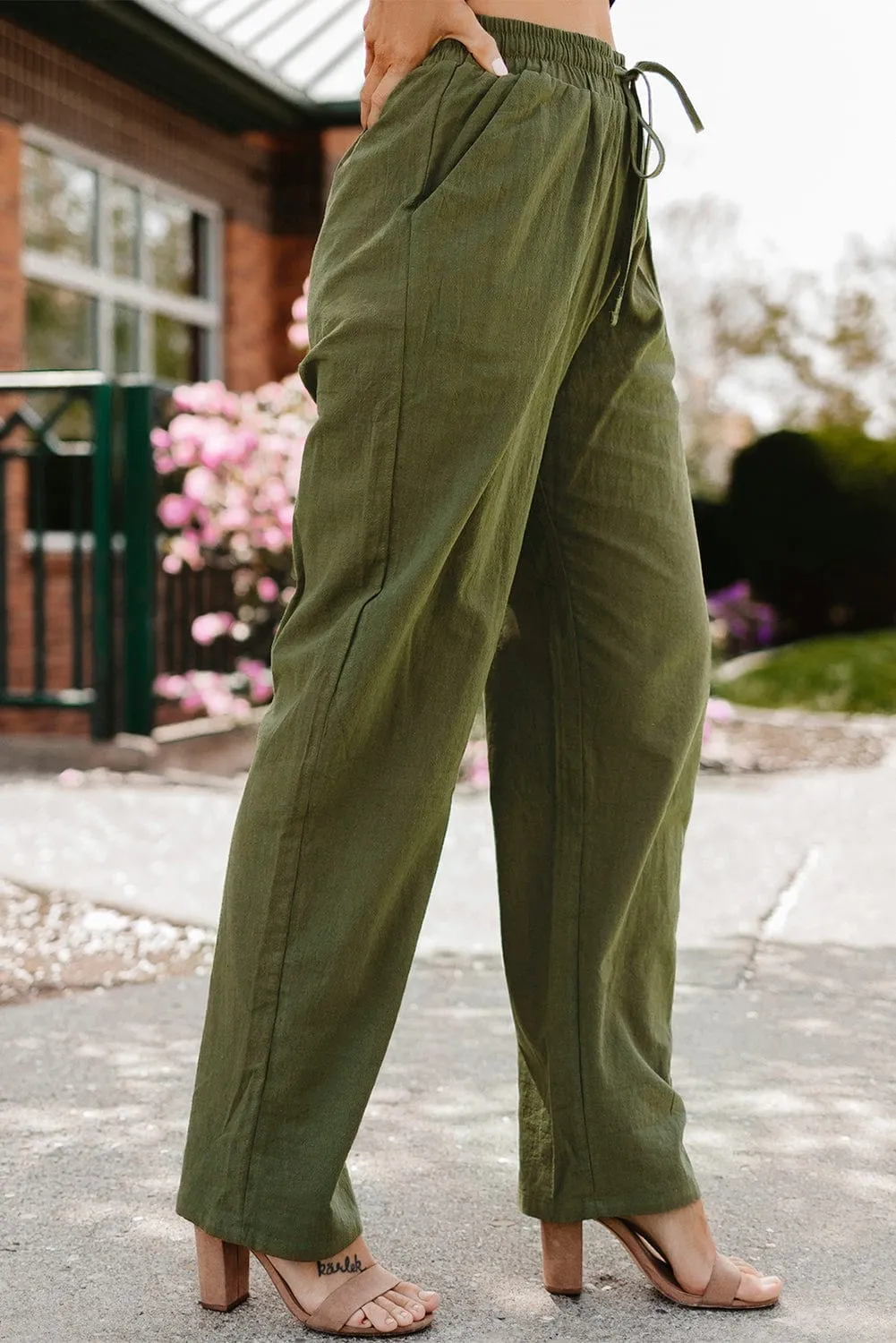 Casual High Waist Solid Color Wide Leg Pants