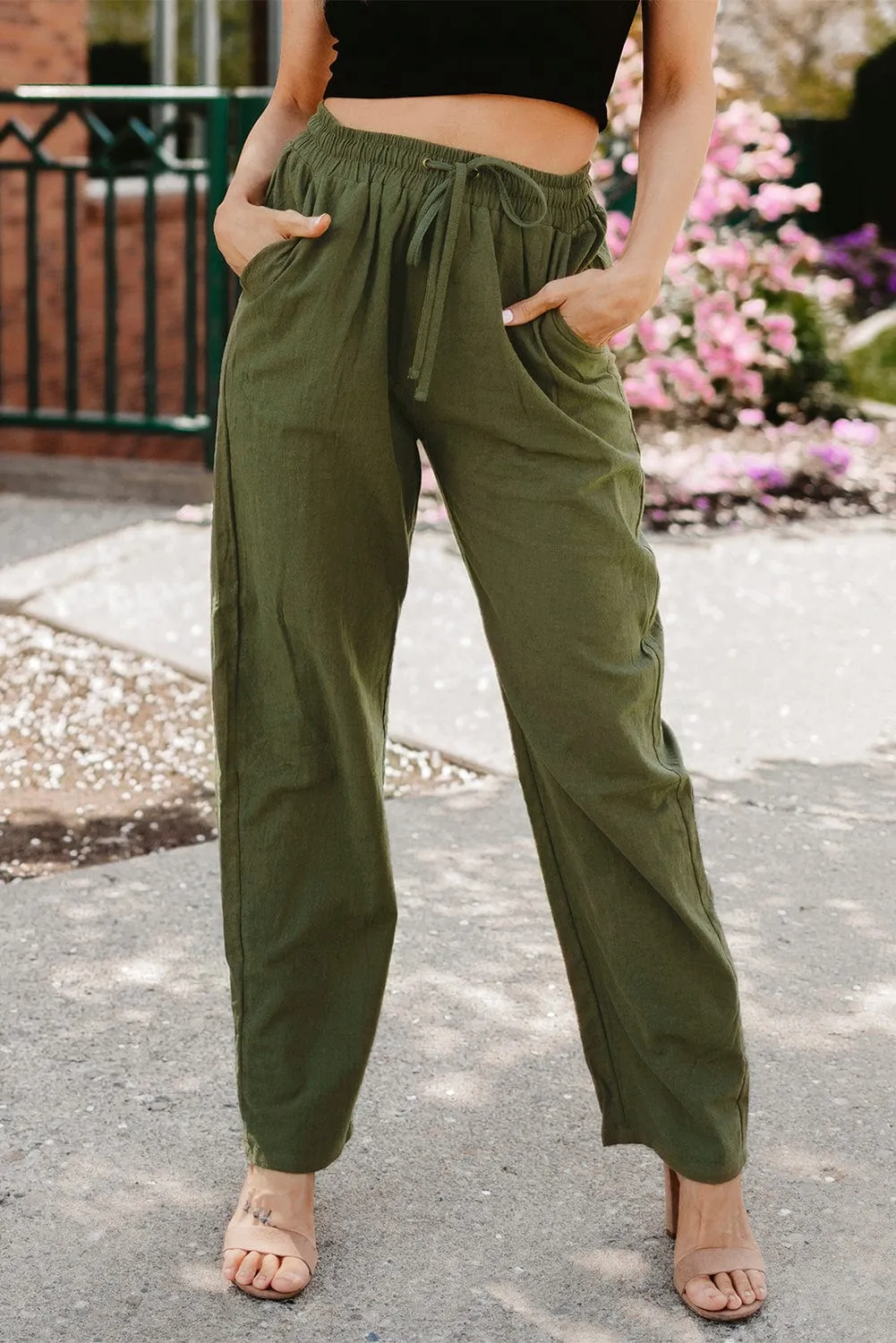 Casual High Waist Solid Color Wide Leg Pants