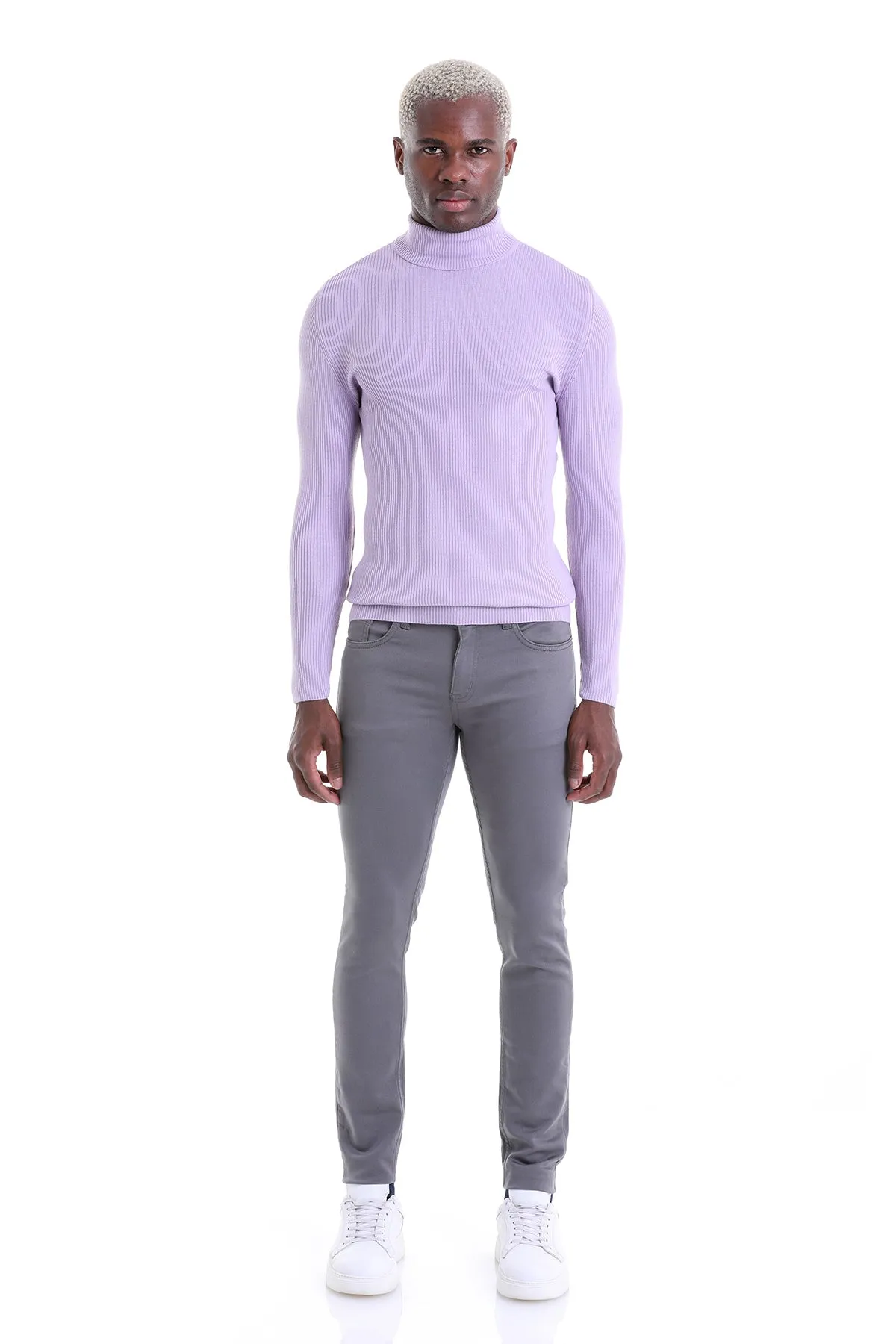 Comfort Fit Wool Blend Lilac Turtleneck Sweater