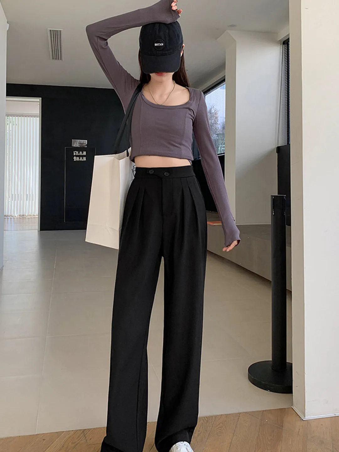 Debby Casual High Waist Pants-Grey