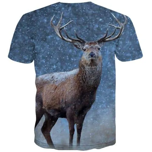 Deer T-shirt Men Animal Tshirts Casual Snow Tshirt Printed Christmas Tshirts Novelty