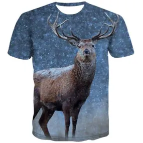 Deer T-shirt Men Animal Tshirts Casual Snow Tshirt Printed Christmas Tshirts Novelty