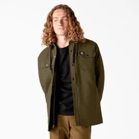 Dickies Skateboarding Canvas Duck Shirt Jacket With Fleece Hood Dark Olive