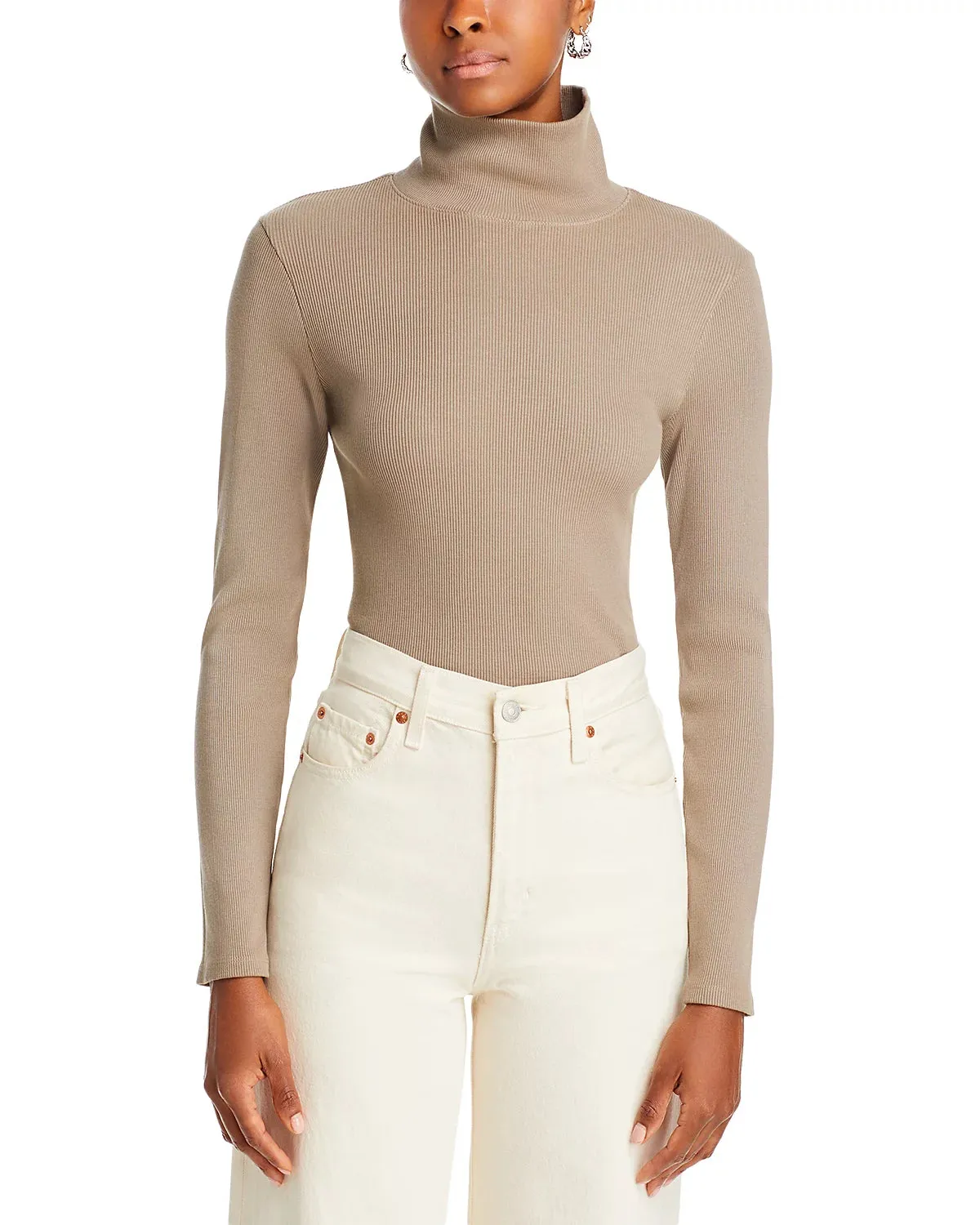 Donni Ribbed Jersey Turtleneck Top