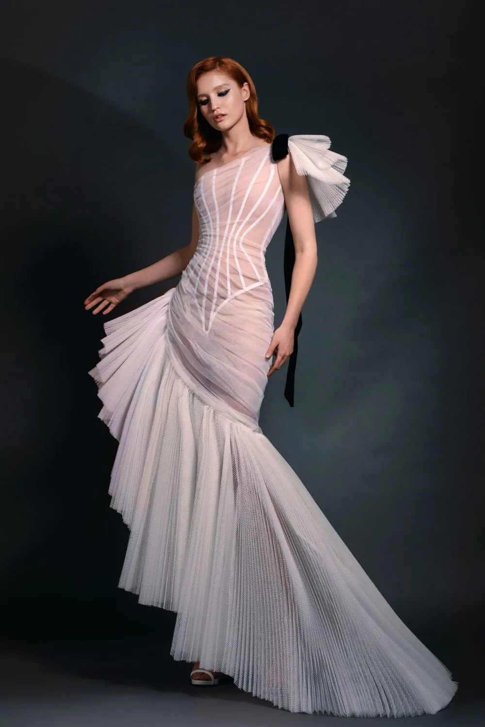 Exquisitely Draped Asymmetrical Gown