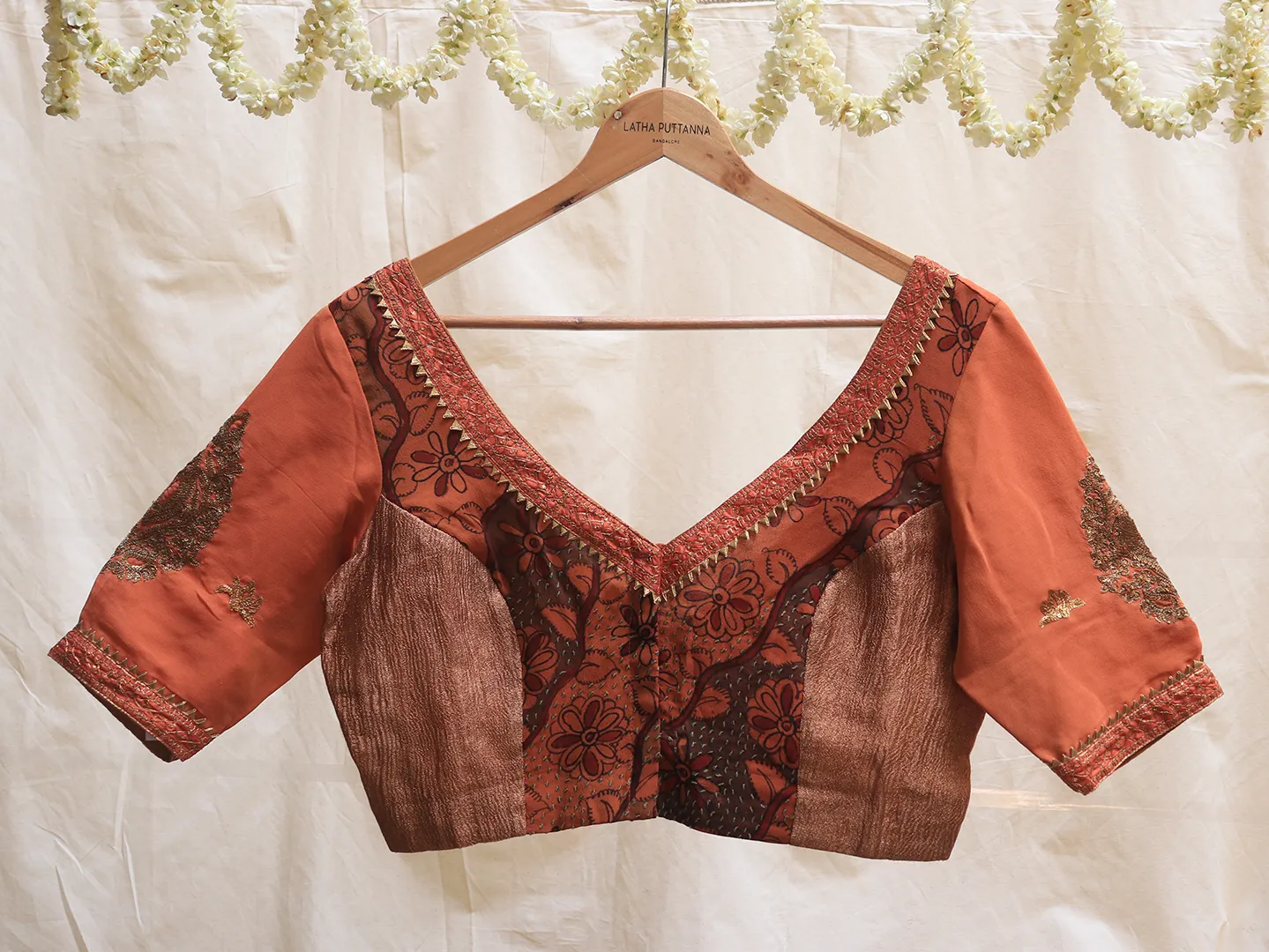 Fire orange, Georgette, Kalamkari blouse