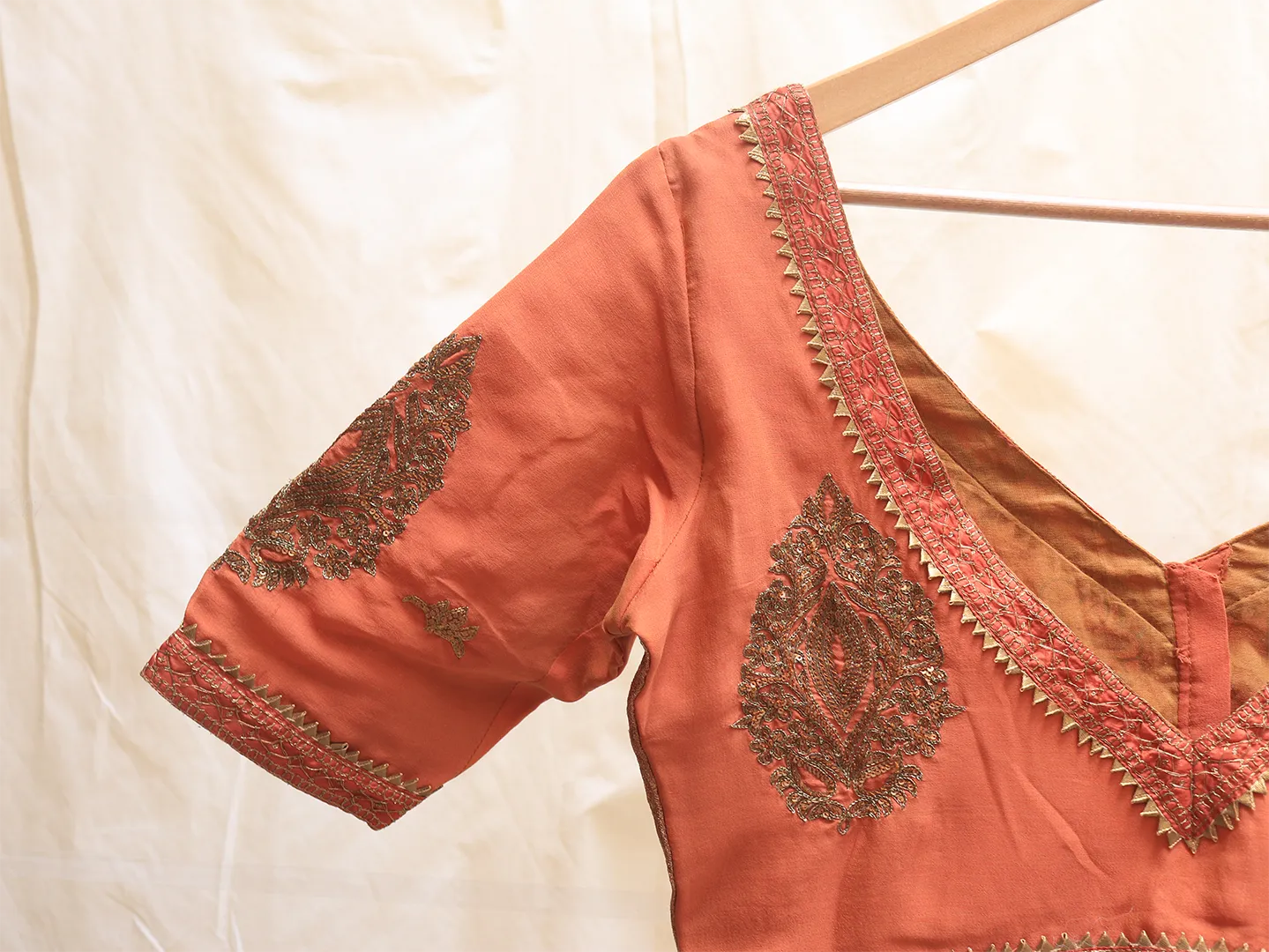 Fire orange, Georgette, Kalamkari blouse