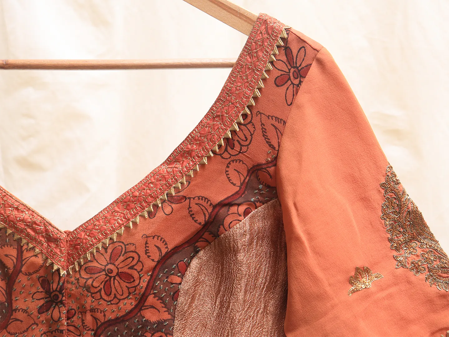 Fire orange, Georgette, Kalamkari blouse