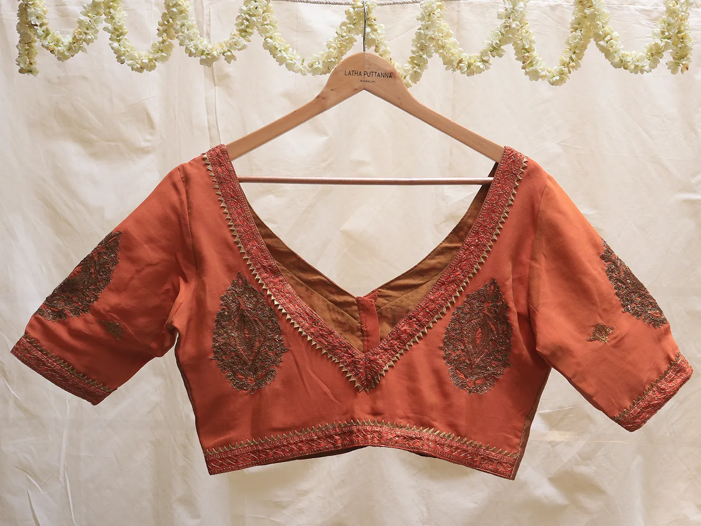 Fire orange, Georgette, Kalamkari blouse