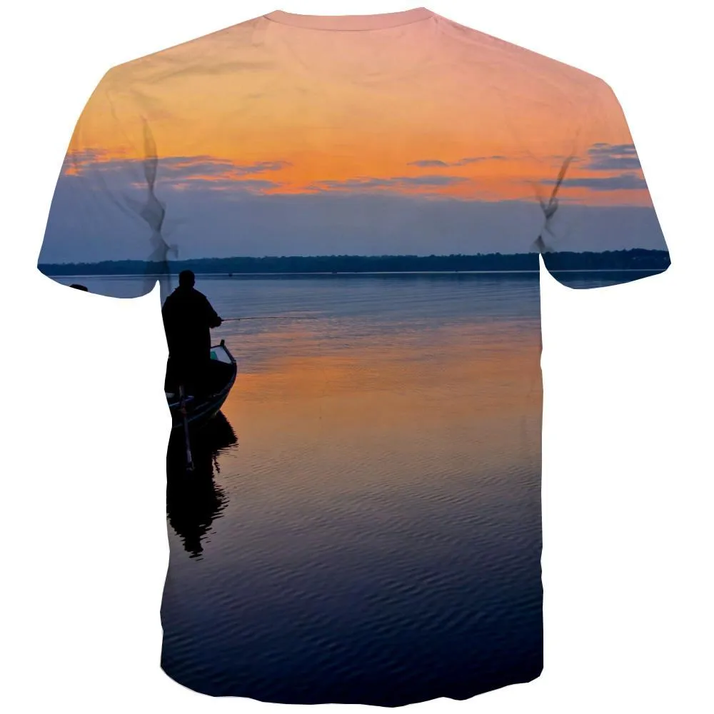 fishing T-shirt Men fish T shirts Funny lake T-shirts Graphic Short Sleeve