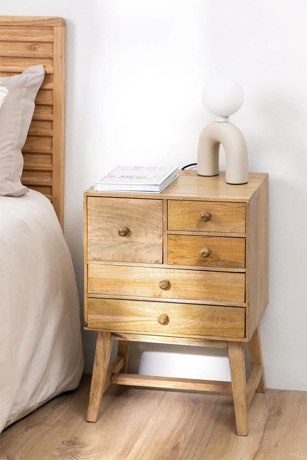 Functional Mango Wood Bedside Table