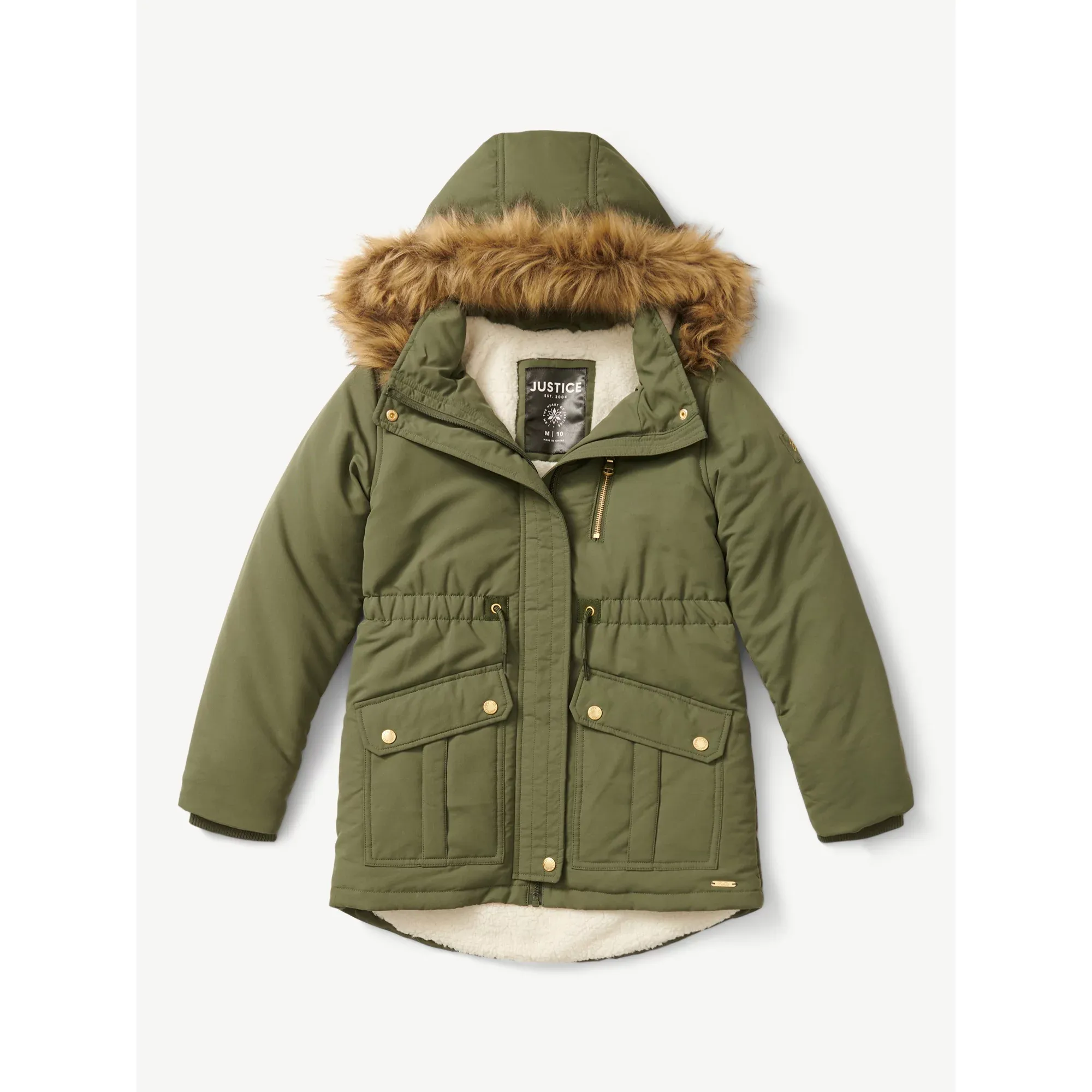 Girls Fashionable Front Zipper Padded Jacket with Hood