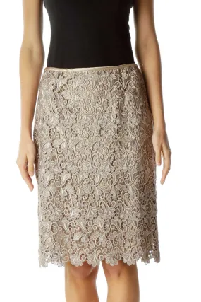 Gold Lace Scalloped Pencil Skirt