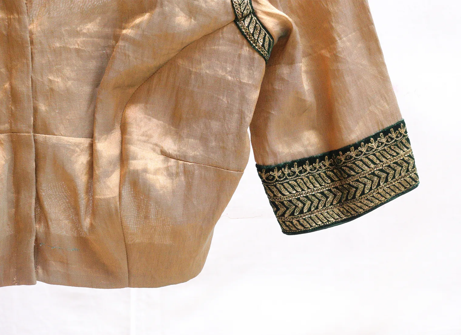 Golden brown , Kanjeevaram tissue Hand embroidery blouse